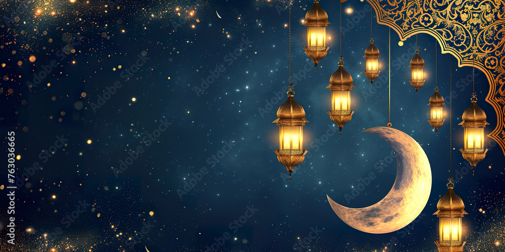 Fototapeta premium ramadan islamic greeting card of crescent moon, illustration
