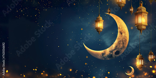 ramadan islamic greeting card of crescent moon, illustration