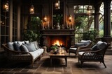 stylist and royal Terrace and fire place, space for text, photographic
