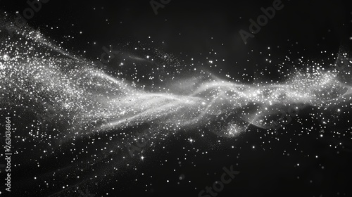 Stunning silver glitter brush strokes, shimmery star dust lines, isolated on a dark background. Modern illustration.