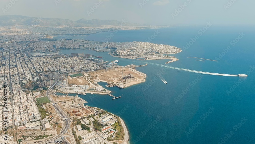 Athens, Greece. City and port panorama. View of the port of Piraeus, Aerial View