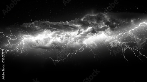 Lightning bolt isolated on black background with branches
