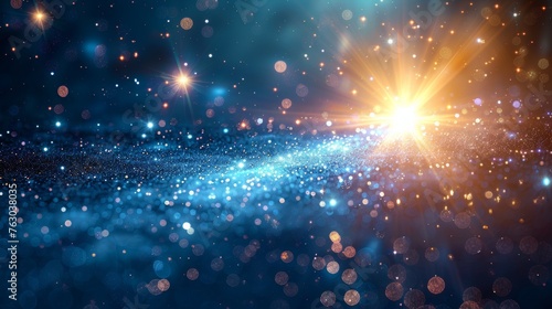 The effect of a transparent sun flare in a lens. A starburst of light with sparkles. Modern illustration.