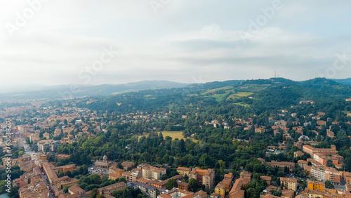 Bologna, Italy. Old Town. Panoramic view of the city. Summer, Aerial View