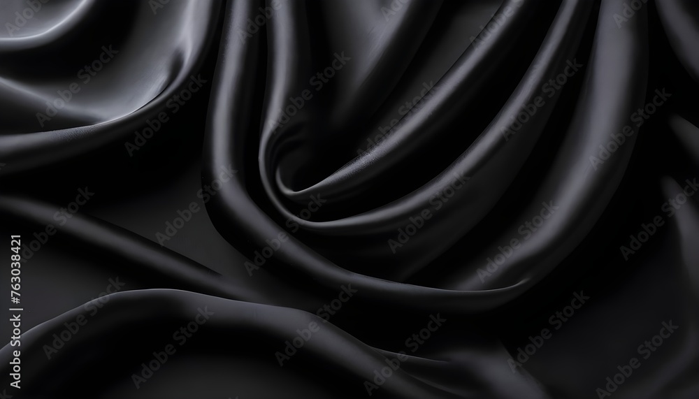 Fototapeta premium Black silk wavy drapery macro background