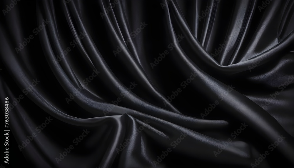 Obraz premium Black silk wavy drapery macro background