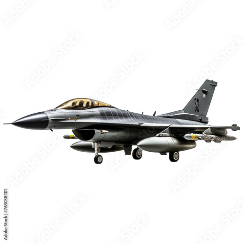 Aerial Dominance: F-16 Fighter Jet isolated on transparent and white background. Ideal for use in advertising. Generative ai	