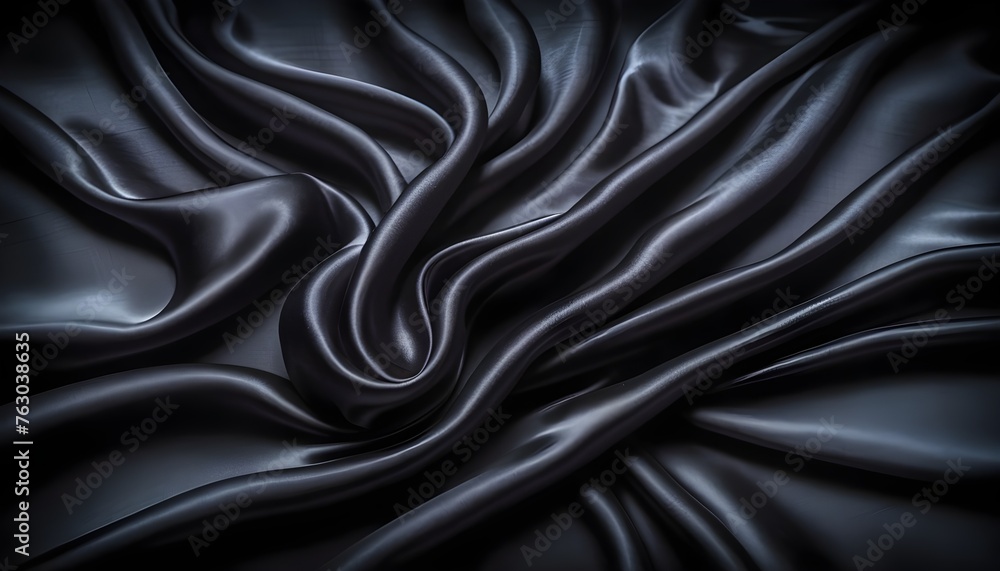 Obraz premium Black silk wavy drapery macro background
