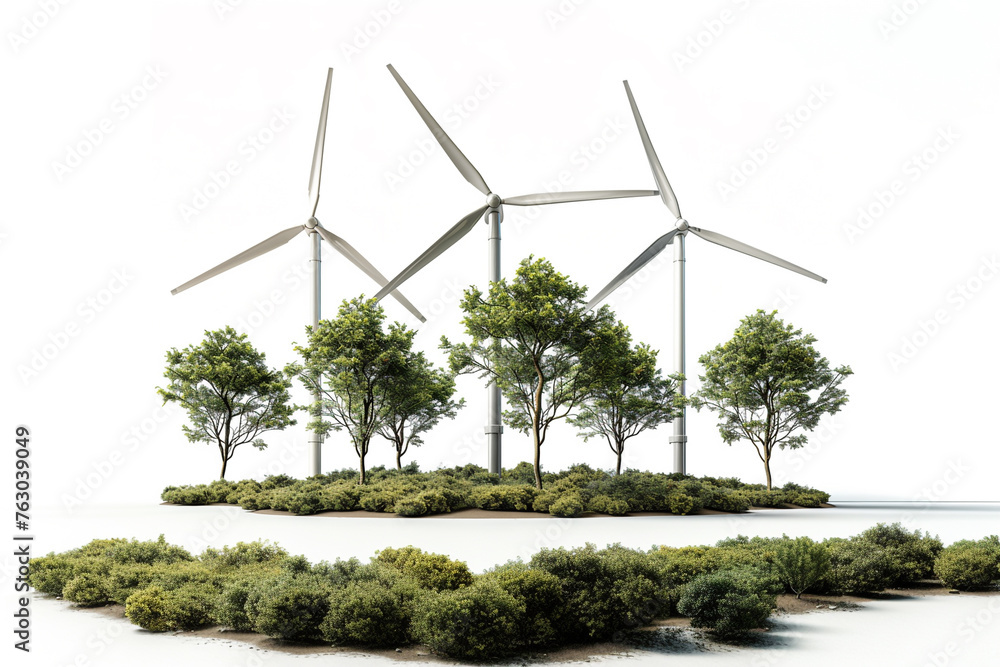 Wind turbine to generate electricity, alternative energy, transparent or isolated on white background - obrazy, fototapety, plakaty 