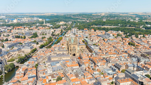 Metz, France. Metz Cathedral. View of the historical city center. Summer, Sunny day, Aerial View © nikitamaykov