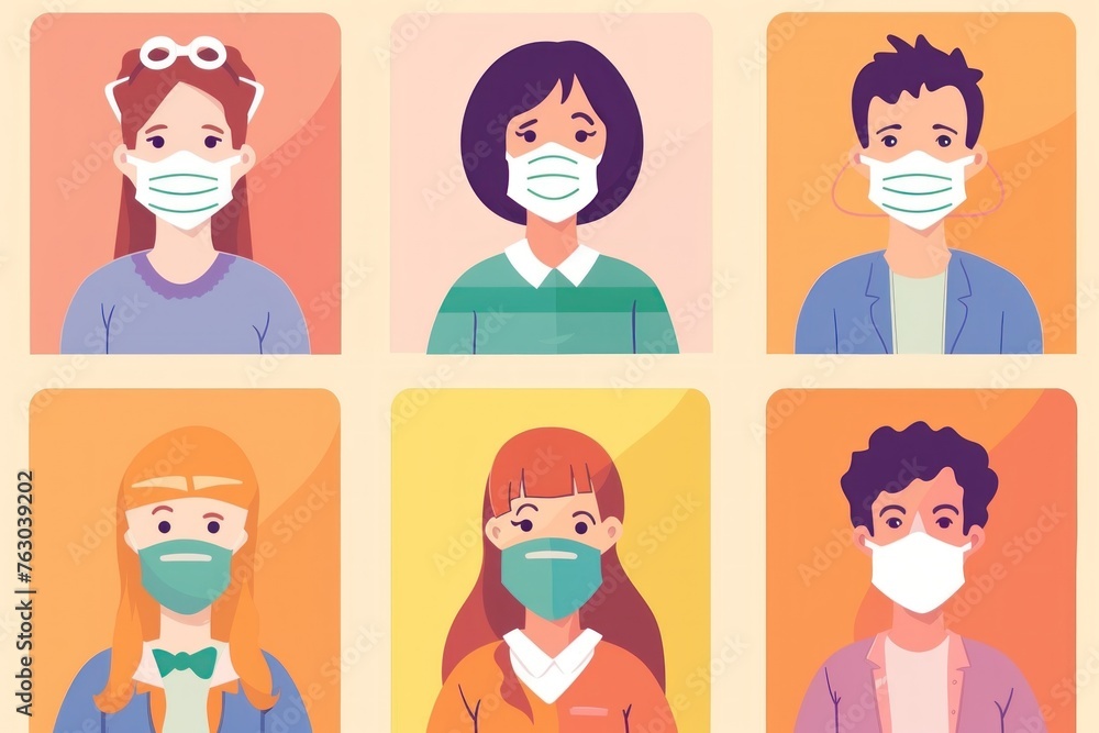 vector illustration of cartoon of medical mask men and women wearing medical masks on the same background vector illustration of cartoon of medical mask men and women wearing medical masks on the same background