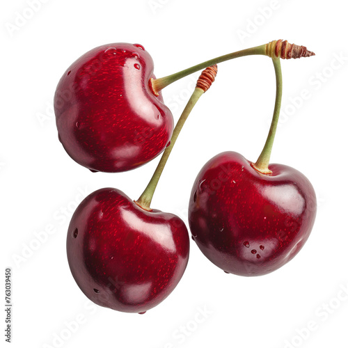 Fresh red cherries isolated on white background or PNG transparent, AI generated © DN6