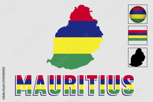 Mauritius map and flag in vector illustration