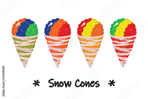 Set of shaved ice on cones vector illustration