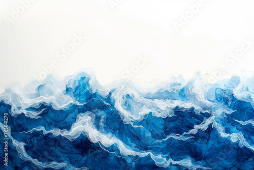 A dynamic seascape with bold, crashing blue waves against a pristine white background.