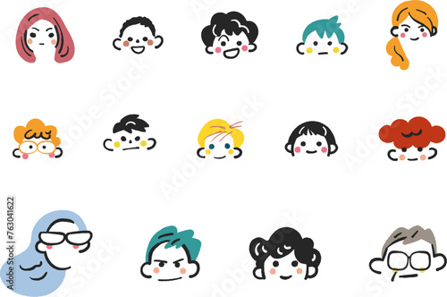 子供たちと大人たちの笑顔のアイコンイラスト
