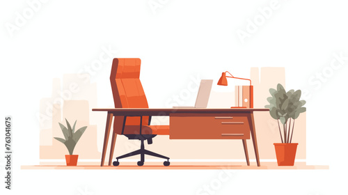Office chair with wooden table flat vector 