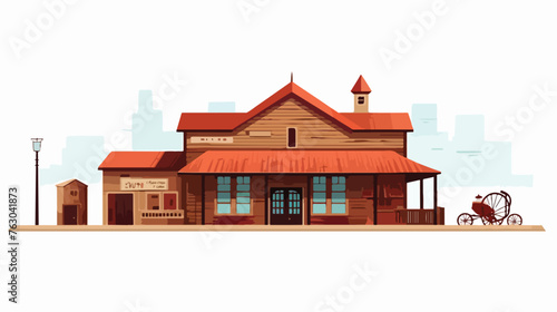 Old store building and yard flat vector isolated © Ideas