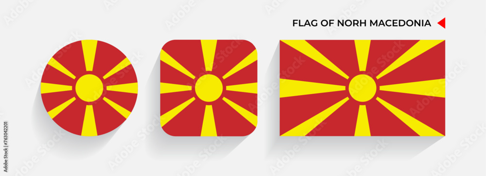 North Macedonia Flags arranged in round, square and rectangular shapes North Macedonia Flags arranged in round, square and rectangular shapes