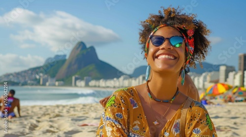 Joyful Brazilian Beauty Savoring the Sunny Ipanema Beach Vibes - Generative AI