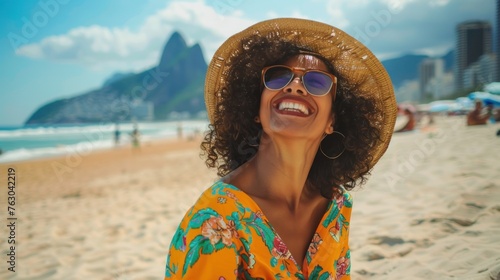 Joyful Brazilian Beauty Savoring the Sunny Ipanema Beach Vibes - Generative AI