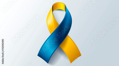 blue yellow ribbon symbol World Down Syndrome day. March 21.