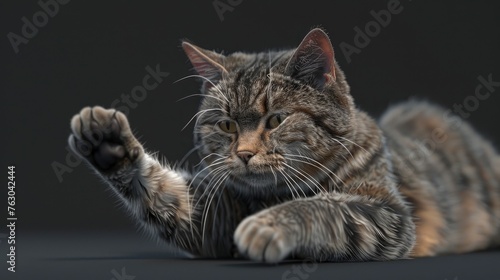 Fat Tabby Cat Playing Pushing Paw, Banner Image For Website, Background, Desktop Wallpaper