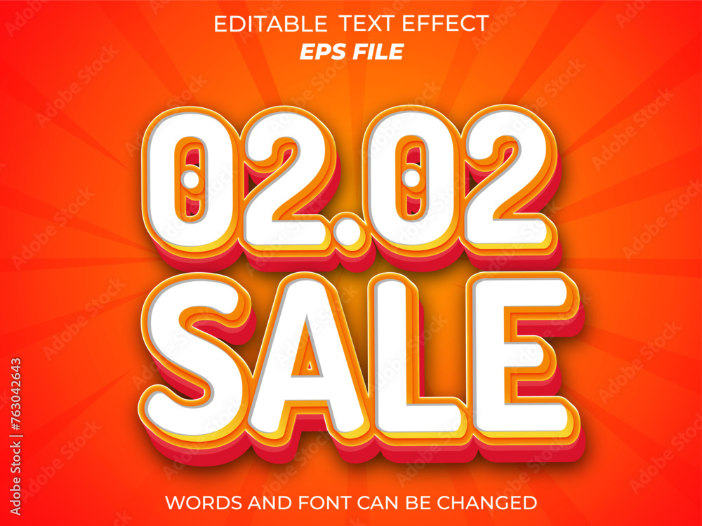 02.02 sale text effect, font editable, typography, 3d text. vector template