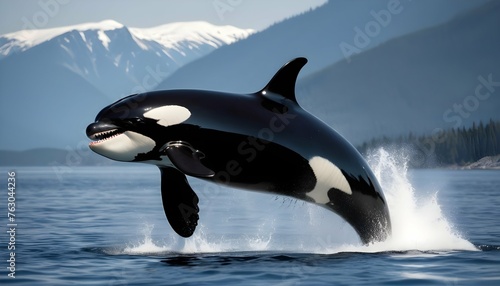 A Majestic Orca Breaching The Surface In A Dramati Upscaled 4