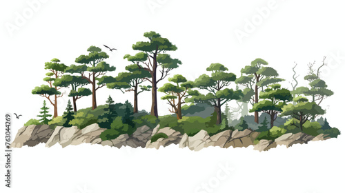 Pohon pinus di perbukitan gunung putri flat vector photo