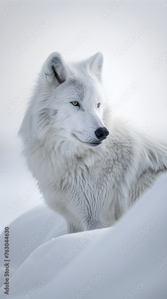 White Arctic Wolf: Majestic Predator Enduring Isolation and Arctic Winters