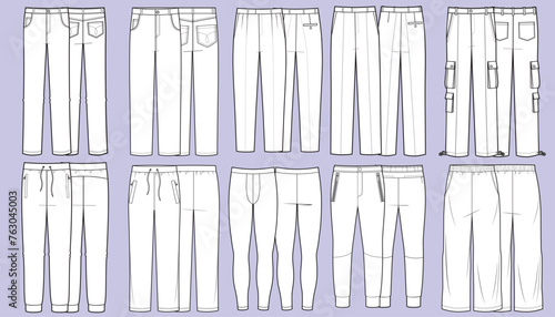 Set of technical sketches of man's pants