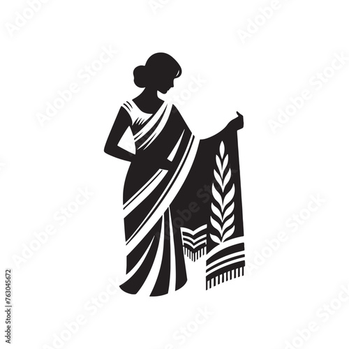 Enchanting Sari Silhouette Compilation - Adorning Shadows with the Richness of Indian Tradition with Sari Illustration - Minimallest Sari Black Vector
