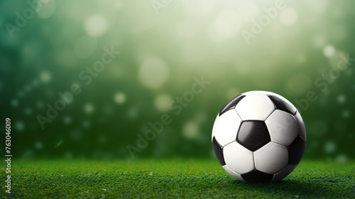 3D Rendered black and white soccer ball on green soccer © Cybonix