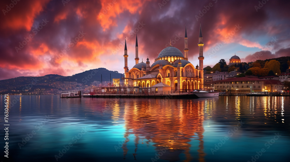 Ortakoy MosqueTurkey is situated at the waterside  - obrazy, fototapety, plakaty 