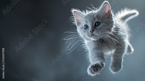 Little White Gray Cat Falling Blue, Banner Image For Website, Background, Desktop Wallpaper © Pic Hub