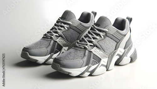 3D Rendered Photorealistic Sport Shoes for the Modern Athlete, Sleek Gray Sport Shoes in Stunning 3D Model, Revolutionize Your Footwear with Photorealistic 3D Sport Shoes in Gray