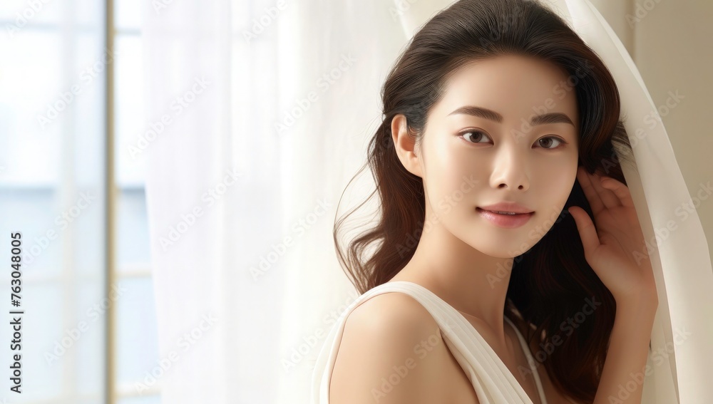 Beauty young cute Asian women with soft glow skin, face care, facial treatment, beauty and spa, body care, cute Asian girl portrait. Beauty young cute Asian women with soft glow skin, face care, facial treatment, beauty and spa, body care, cute Asian girl portrait.