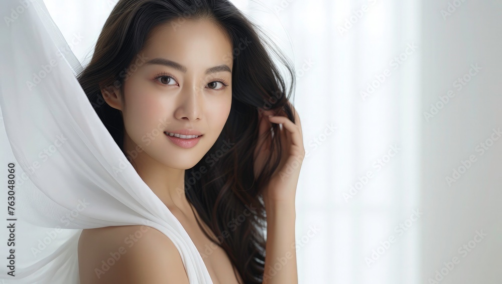 Beauty young cute Asian women with soft glow skin, face care, facial treatment, beauty and spa, body care, cute Asian girl portrait. Beauty young cute Asian women with soft glow skin, face care, facial treatment, beauty and spa, body care, cute Asian girl portrait.