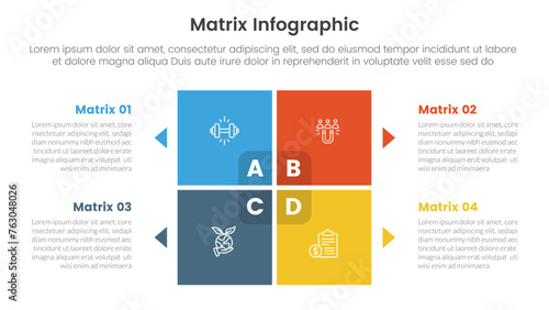 matrix structure model template for infographic template banner with square shape and small arrow point with 4 point stage list