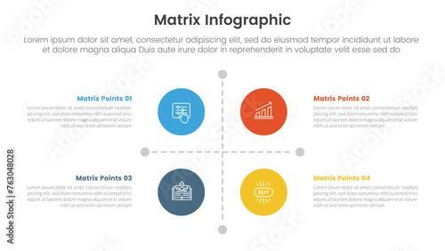matrix structure model template for infographic template banner with circle icon and dashed line divider with 4 point stage list photo