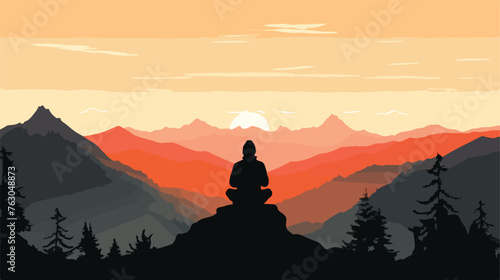 Silhouette of a person meditating on a mountaintop 