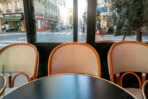 empty chairs in a french brasserie photo