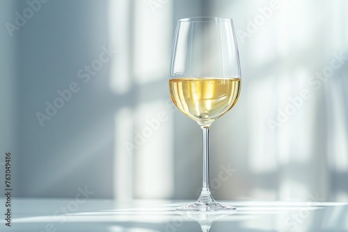 Vin blanc dans un verre sur un fond blanc de studio, illustration boisson ia générative
