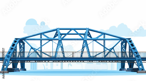 Steel truss bridge with girders railings and blue sky 