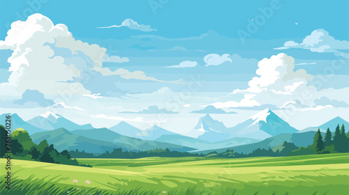 Summer green field and mountains flat vector  © Aliha