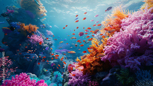 amazing colorful coral reef and fishes   underwater visual