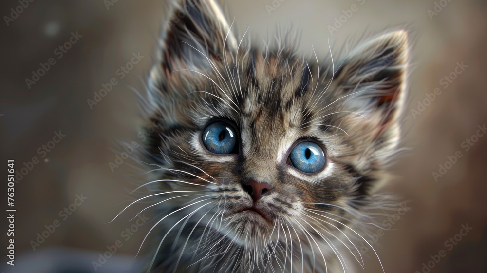 Striped Kitten Wide Open Blue Eyes, Banner Image For Website, Background, Desktop Wallpaper