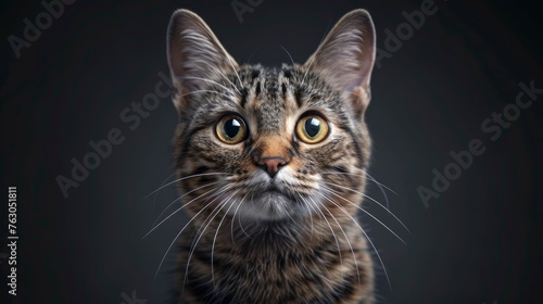 Studio Portrait Tabby Cat Looking Forward, Banner Image For Website, Background, Desktop Wallpaper