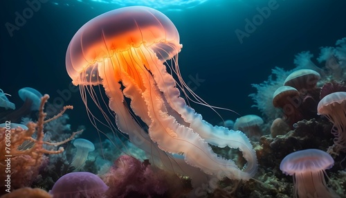 A Jellyfish In A Sea Of Glowing Marine Organisms Upscaled 2 2 © Rizwana